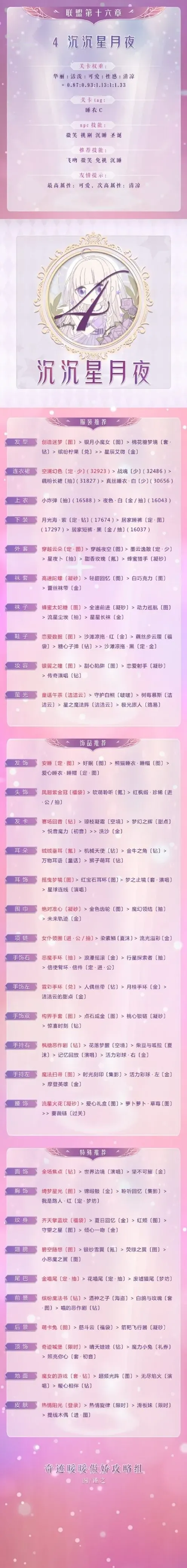奇迹暖暖联盟16-4沉沉星月夜搭配攻略