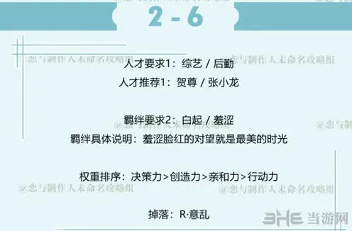 《恋与制作人》白起拍摄副本第二章完整攻略