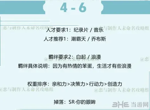恋与制作人白起拍摄副本4-6怎么过