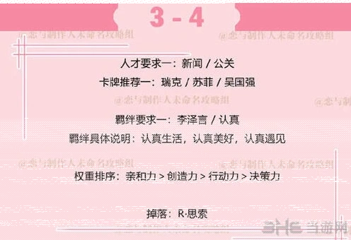 恋与制作人副本3-4人才羁绊配置攻略