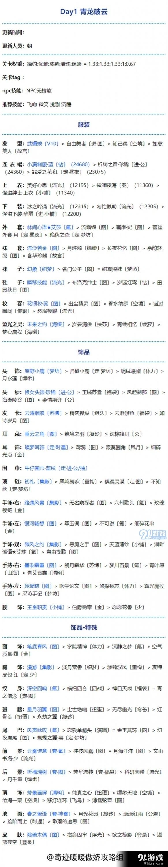 奇迹暖暖青龙破云第一天搭配教程