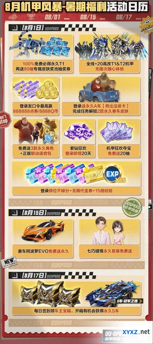 QQ飞车8月福利攻略：熊出没联动A车登录送
